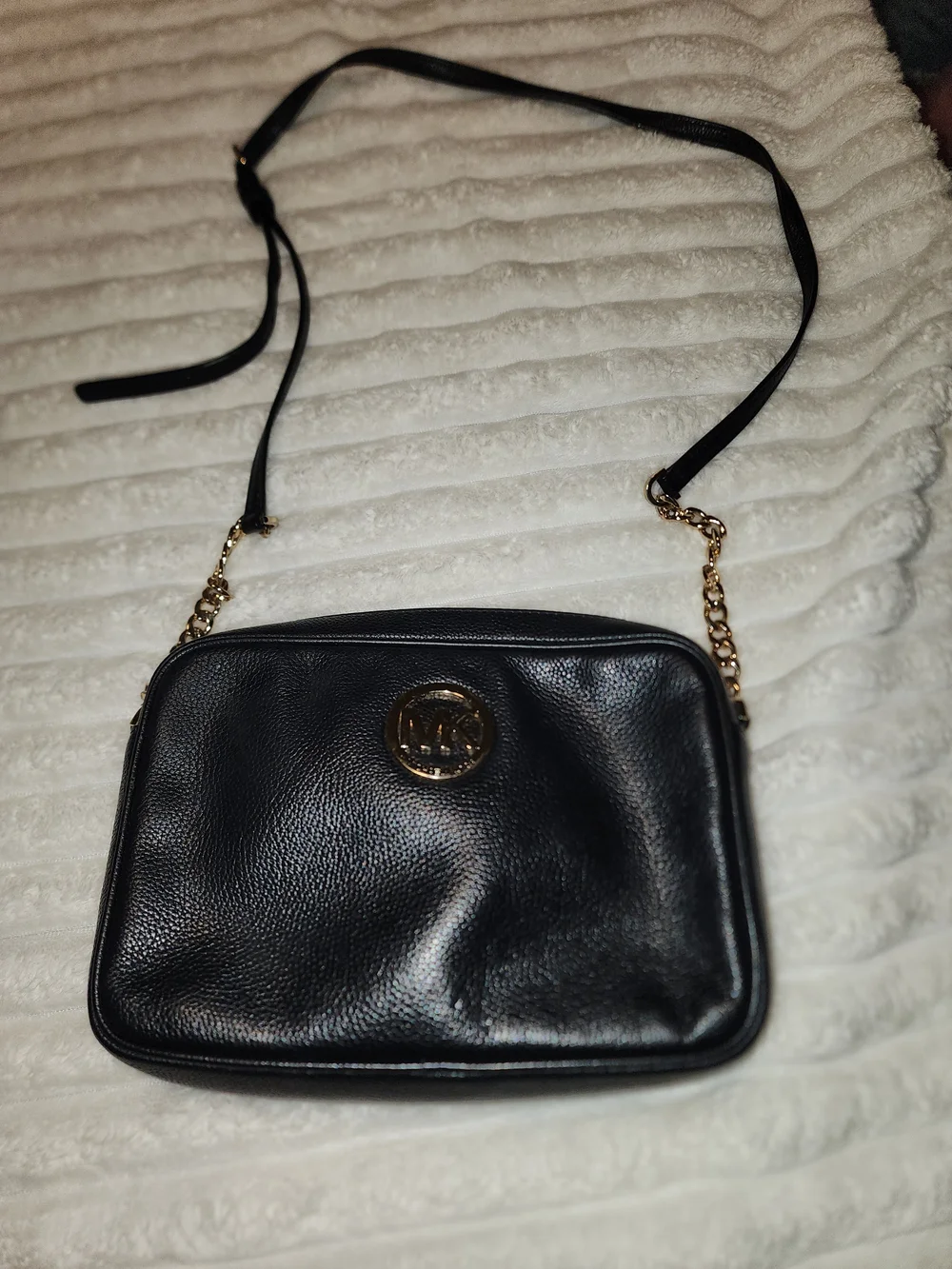 Michael Kors Black Leather Crossbody with Gold-Tone Logo